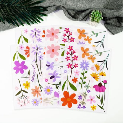 204 PCS Aesthetic Removable Watercolor-Inspired Floral Wall Decals Set