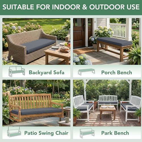 Summsun Outdoor Bench Cushion Pad, 42 x 18 x 3 Inch, Dark Grey - color: Dark Grey, size: 42x18x3 Inch
