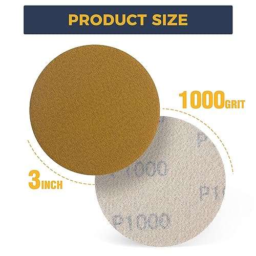 S SATC 50PCS 3 Inch Sanding Disc Hook and Loop 1000 Grit Sanding Discs for Random Orbital Sander Aluminum Oxide Orbital Sander Pad for Woodworking Automotive Metal - style: 1000Grit 50 pack