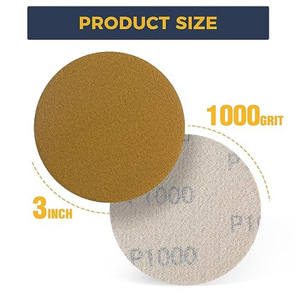 S SATC 50PCS 3 Inch Sanding Disc Hook and Loop 1000 Grit Sanding Discs for Random Orbital Sander Aluminum Oxide Orbital Sander Pad for Woodworking Automotive Metal - style: 1000Grit 50 pack