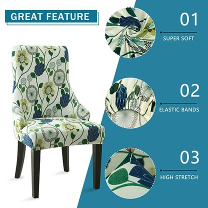 Liykimt Stretch Wingback Side Chair Slipcover-Accent Chair Cover Slipcover with Arm,Washable Upholstered Arm Dining Chair with Nailed Trim Protector for Dining Living Room - color: White/Bottle Green