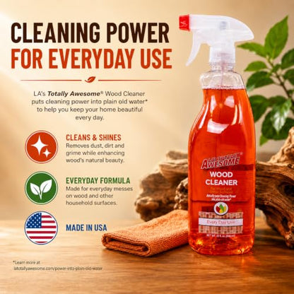 La's Totally Awesome Wood Cleaner Spray for Wood Furniture, Tables, Cabinets, Shelves & More, Everyday Wood Surface Cleaner, 32 Fl Oz, Pack of 4 - size: 32 Fl Oz (Pack of 4)