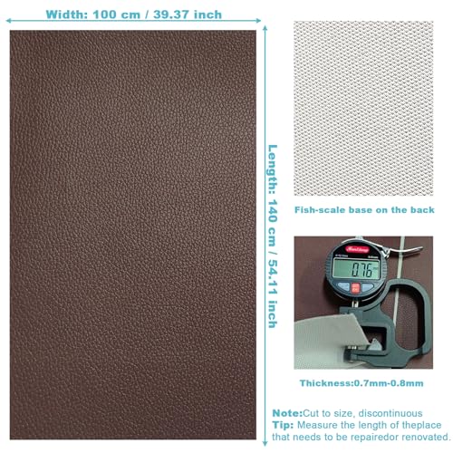 Brown Faux Leather Fabric 39"×55" Lychee Grain Upholstery Vinyl - color: Brown Lychee Grain, size: 39"x55" (100cm x 140cm)