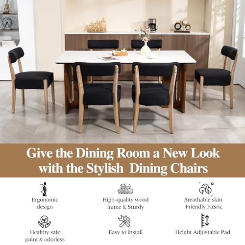 ZJhome Dining Chairs Set of 4, Mid-Century Modern Wooden Kitchen Chairs with Linen Upholstery - Low-Back Woven Design for Kitchen & Dining Room,Black Fabric - color: Black, size: Set of 4