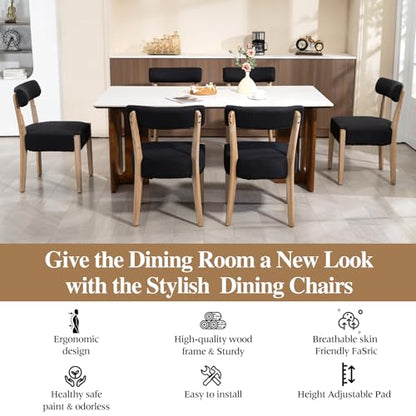 ZJhome Dining Chairs Set of 4, Mid-Century Modern Wooden Kitchen Chairs with Linen Upholstery - Low-Back Woven Design for Kitchen & Dining Room,Black Fabric - color: Black, size: Set of 4