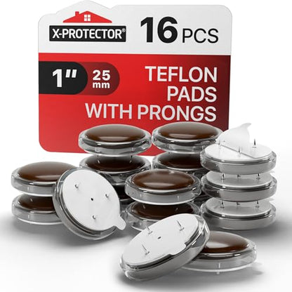 X-Protector Chair Glides - 16 PCS 1" - Premium Furniture Glides with Prongs - size: 1in (TEFLON, 16 PCS)