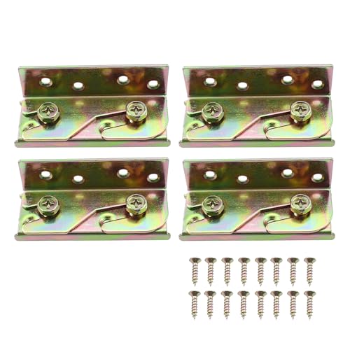 RLECS 4PCS Thickened Bed Hinge Furniture Invisible Bed Connector Heavy Duty Bed Rail Fitting Colour Plated Screw Bed Hook Length 91MM/3.6Inch for Headboard and Footboard Fixing