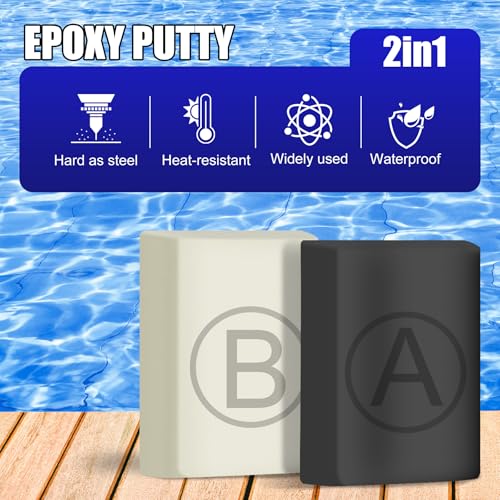 Epoxy Putty 10oz/280g Pool Putty - 2 Part A&B Epoxy Sculpt Clay, Waterproof Filler for Underwater/Above Fast Repair, Pipes, Leaks, Cracks, Holes, Bonds Plastic, Wood, Metal, Tile, Ceramics (Grey) - color: Grey