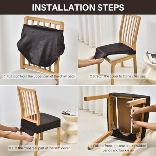 SearchI Dining Chair Seat Covers, Rear Covered(Beige Flower, 4pcs) - color: Beige Flower
