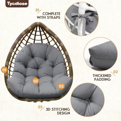 Egg Chair Cushion Replacement, Waterproof Outdoor Hanging Egg Swing Chair Cushions Pads, U-Shaped Thickened Cushions for Hanging Eggs Chair with Ties, 47x33x7 Inches (Grey) - color: Grey