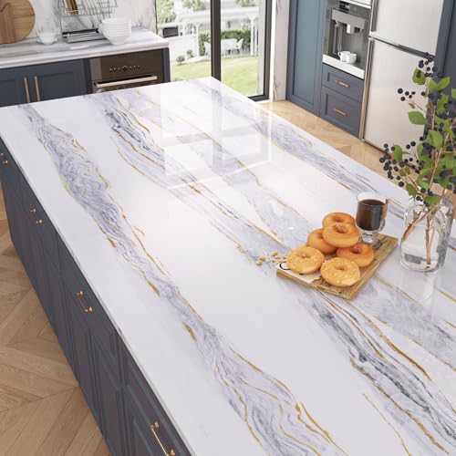 ICOOP White Marble Grey Gold Vein Contact Paper for Countertops 15.8"×276" - color: White Gold Grey, size: 15.8" x 276"