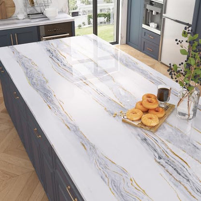 ICOOP White Marble Grey Gold Vein Contact Paper for Countertops 15.8"×276" - color: White Gold Grey, size: 15.8" x 276"