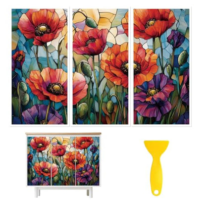 Peacoblue Color Papaver Phoeas Rub On Transfers for Furniture Craft 6"x12" - style: Color Papaver Phoeas