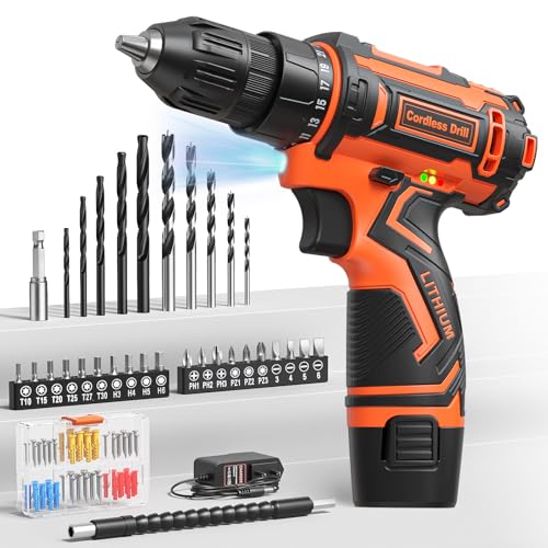 Cordless Drill Set,12V Power Drill Driver 3/8" Keyless Chuck with 92 Acessories, Built-in LED Light, 25+1 Position, Electric Drill for Home DIY Projects (Orange) - color: Orange
