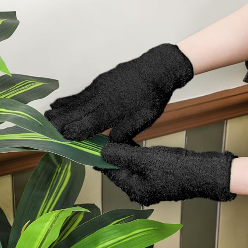 Patelai 3 Pairs Microfiber Dusting Gloves for Plants Leaf, Small - color: Black, size: Small