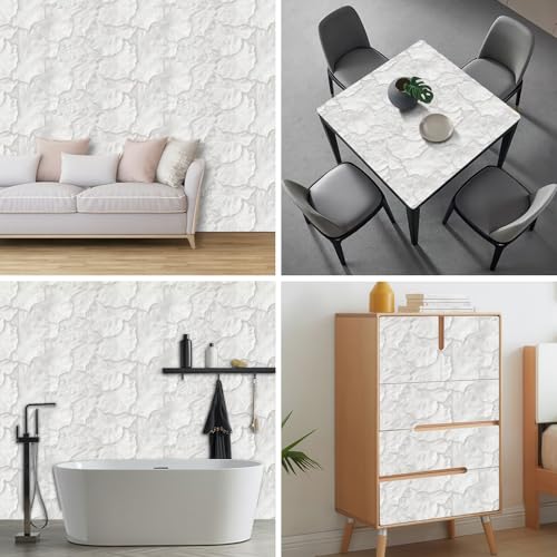 HOMETITUTE White Floral Peel and Stick Wallpaper 118.1x17.7 Inch Vinyl - color: White Embossed Floral