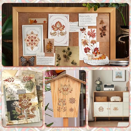 WANDIC 3 Sheets Rub on Transfer Stickers, Vintage Leaf Flower Transfer Decal Waterproof Decals Furniture Craft Sticker for DIY Scrapbooking Present Boxes Cups,15 * 30 cm