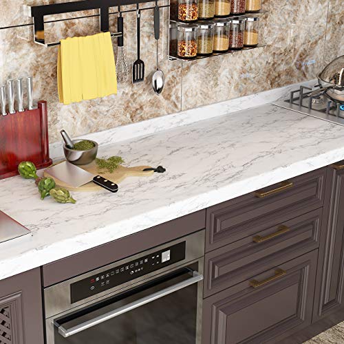 FunStick 24" x 200" White Grey Marble Contact Paper for Countertops Waterproof Removable Wallpaper Counter Top Covers Peel and Stick Wallpaper Self Adhesive Thick Marble Paper for Cabinets Desk Vinyl - size: 24"W x 200"L