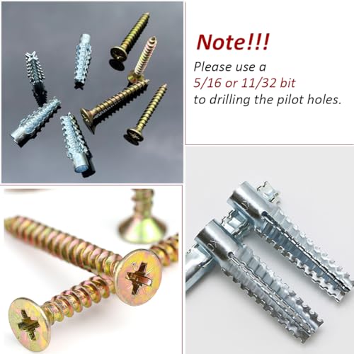 60 Pack Hollow Wall Anchor with Screws,Loose Hinge Hole Repair Kit for Concrete Wall, Metal Expansion Bolt for Drywall (5/16 inch) - size: 5/16 inch