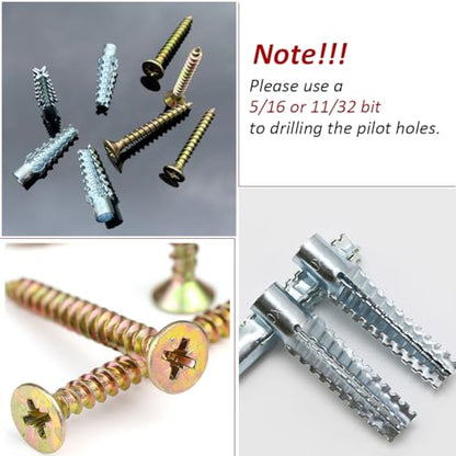 60 Pack Hollow Wall Anchor with Screws,Loose Hinge Hole Repair Kit for Concrete Wall, Metal Expansion Bolt for Drywall (5/16 inch) - size: 5/16 inch