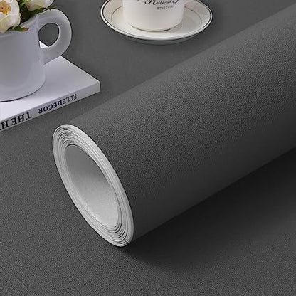 (15.7 inchx118 inch) Grey Wallpaper Self Adhesive Peel and Stick - color: Dark Gray, size: 15.7" x 118"