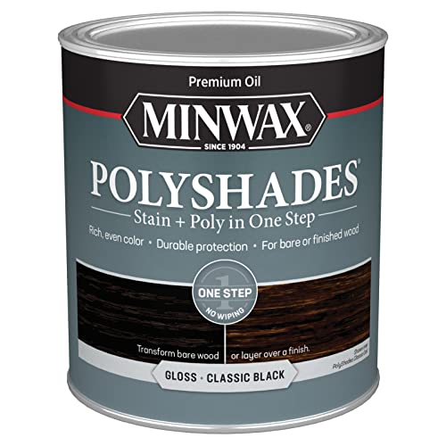 Minwax PolyShades Wood Stain + Polyurethane Finish – Quart, Classic Black, Gloss - color: Classic Black, size: 1 Quart, style: Gloss