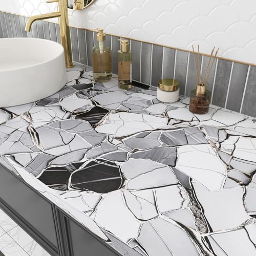 LaCheery White Gray Black Marble Contact Paper for Countertops Kitchen Counter Top Peel and Stick Waterproof Marble Wallpaper for Bathroom Countertop Vinyl Wrap Cabinets Walls Removable Roll 15.8"x80" - size: 15.8" x 80"