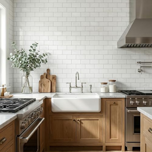 4 Sheets White Subway Marble Peel & Stick Wall Tile 4"x8" - color: White Subway Tile, size: 4 Pcs 4" x 8" x 0.07"