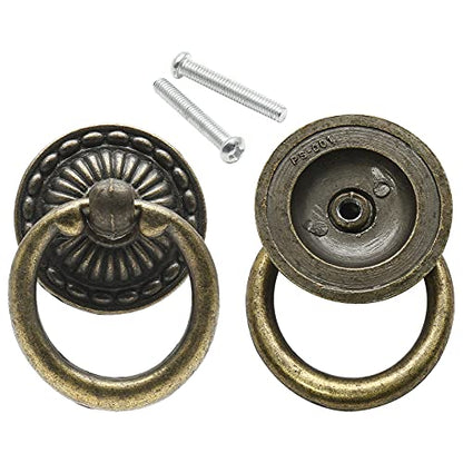 Murtenze Antique Bronze Drawer Ring Pulls, 12 Pieces - color: Bronze, Round