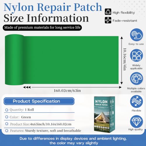 Nylon Tent Repair Tape, Self-Adhesive Fabric Patch Kit Green - color: Green