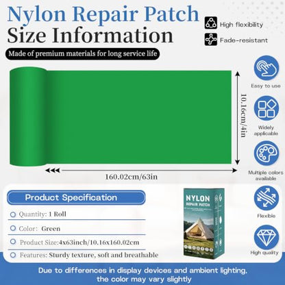 Nylon Tent Repair Tape, Self-Adhesive Fabric Patch Kit Green - color: Green