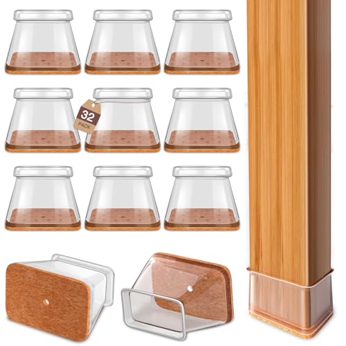 YOZON Chair Leg Floor ProtectorsSilicone Caps Felt Furniture Pads Covers - color: Clear-32pcs, size: Rectangle Large