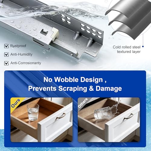 10 Pairs 18" Undermount Soft Close Drawer Slides, Bottom Mount Full Extension Drawer Slides, Zinc Plated Cold Rolled Steel 85 lb Load, Complete Mounting Hardware for Full Kitchen Cabinet Drawers Set - size: 18 Inch, style: Soft Close - 10 Pairs