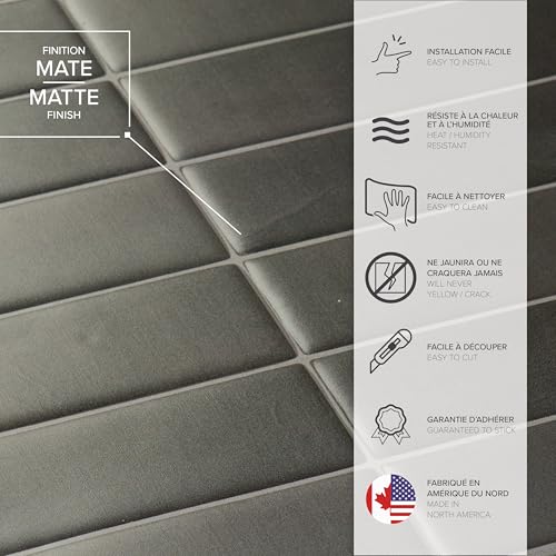 Smart Tiles Peel and Stick backsplash, Stacked Smoke Gray, 11.43"x9" - color: Smoke Gray