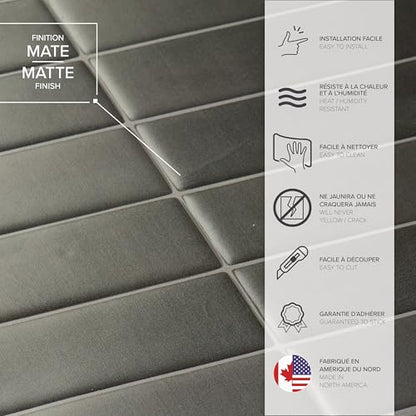 Smart Tiles Peel and Stick backsplash, Stacked Smoke Gray, 11.43"x9" - color: Smoke Gray
