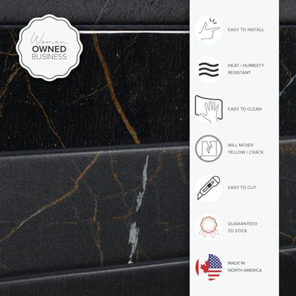 Smart Tiles Peel and Stick backsplash, Subway Marquina Black, 22.56"x11.57" - color: Marquina Black