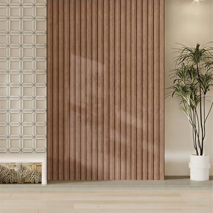 118" x 15.8" Peel and Stick PVC Faux Wood Slat Wall Panels - color: Light Brown