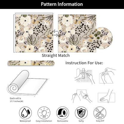 18"x236" Boho Cream/Brown Daisy Flower Peel and Stick Self Adhesive Wallpaper Removable Contact Paper Stick on Easy Peel Off Wall Paper for Kitchen Bedroom Bathroom Renter - color: Pink, White, size: 17.7" x 118"