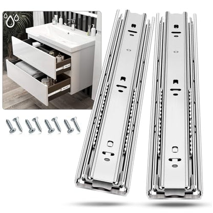 Stainless Steel Drawer Slides Ball Bearing 3 Folds Full Extension Side Mount Cabinet Runners Glides Rails Track 100 Lbs Load 10 12 14 16 18 20 22 24 Inch (Silver-Stainless Steel- 1 Pr, 12 inch) - color: Silver-Stainless Steel, size: 12 Inch