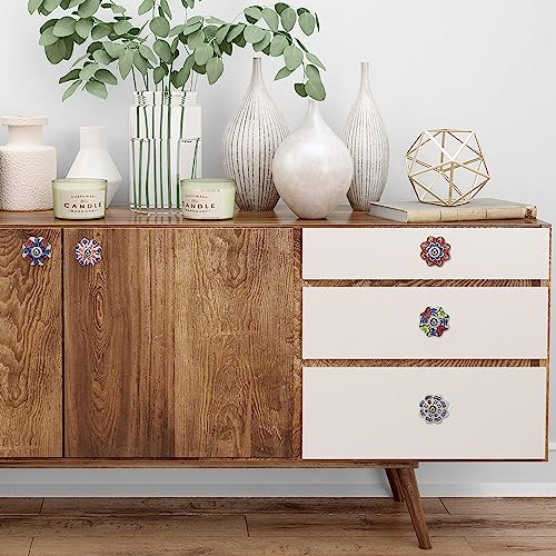 Ajuny Ceramic Cabinet Knobs Set 10 Multicolor Dotted Pumpkin Drawer Pulls