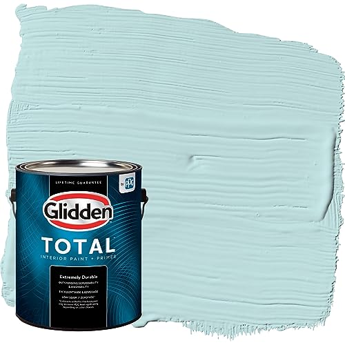Glidden Total Interior Wall Paint & Primer All-in-One, Misty Aqua/Aqua, Flat, 1 Gallon - color: Misty Aqua, size: 128 Fl Oz (Pack of 1)