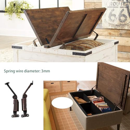 2-Piece Antique Bronze Spring-Loaded Cover Plate Support Hinge (with Screws) - Suitable for Tables, Toy Boxes, and Furniture Cabinet Hardware, Easy to Install, Rust-Proof and Durable.