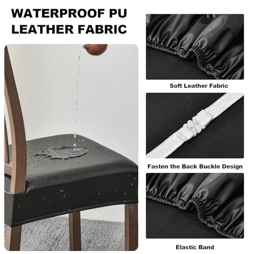 FUANGUI Dining Chair Covers Set of 4, Kitchen Chair Seat Covers - color: Pu-black