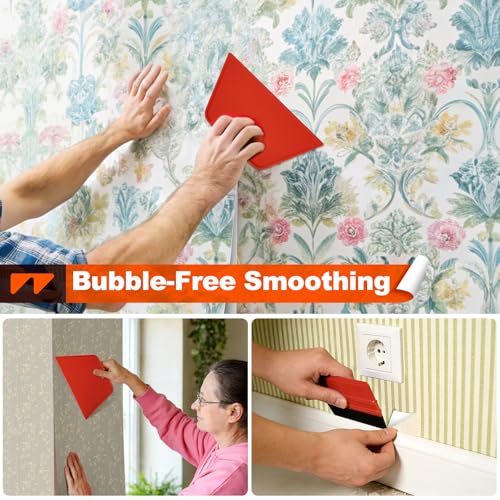 WRAPXPERT Wallpaper Tools, Smoothing Tool Kit for Peel and Stick Wallpaper/Contact Paper/Vinyl Backsplash Applying, with Squeegee Smoother, Seam Roller, Razor Scraper, Knife and Blades - color: T30