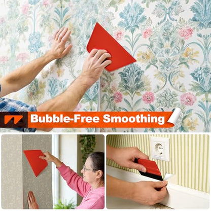 WRAPXPERT Wallpaper Tools, Smoothing Tool Kit for Peel and Stick Wallpaper/Contact Paper/Vinyl Backsplash Applying, with Squeegee Smoother, Seam Roller, Razor Scraper, Knife and Blades - color: T30