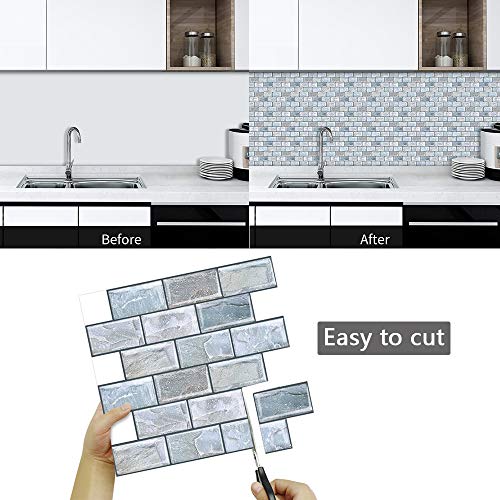 10 Sheets Peel and Stick Tile Backsplash for Kitchen Wall Tile, Self Adhesive Brick Backsplash Subway Tiles Backsplash, Stick on Tiles Kitchen Backsplash 10"x10.6" - color: Blue and brown
