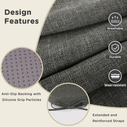 AddGrace Round Bar Stool Cushions with Ties Set of 2 12" Dark Grey - color: Dark Grey