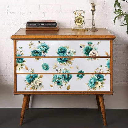 OLYCRAFT 3Pcs/Set Blue Green Flower Rub on Transfers for Furniture and Craft 6x12 Inch Peony Furniture Decal Transfer Sticker Rub on Decal with 1pc Scraper for Scrapbook Window Home Decoration - style: Blue Green Flower
