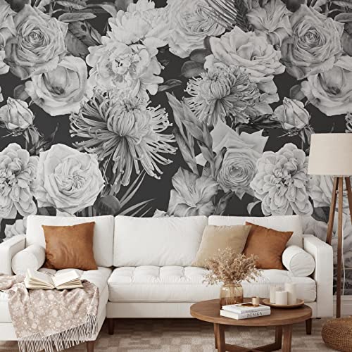 Black and White Roses Wallpaper | Removable Self Adhesive Watercolor Wallpaper | Floral Peel and Stick Wallpaper (1 roll 24" W x 72" H) - size: 1 roll 24"W x 72"H