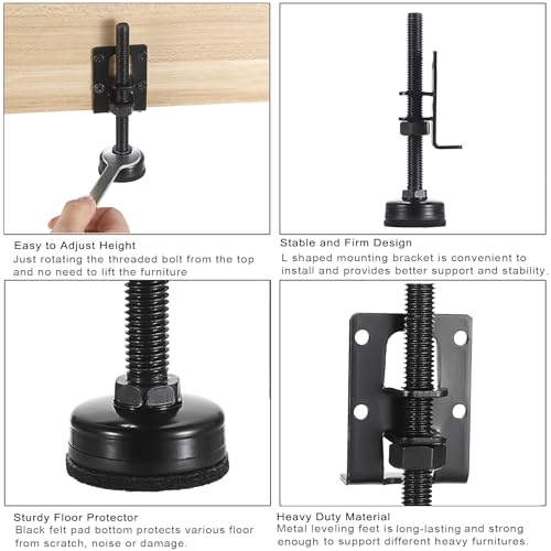 OwnMy 4PCS Adjustable Furniture Leveling Feets L Shaped Furniture Levelers - size: 4.7"H-Black